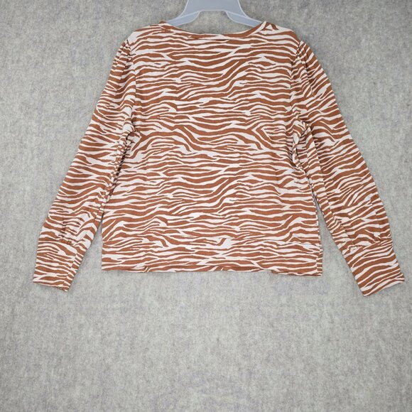 Loft Outlet Womens Long Sleeve Zebra Print Top Brown White Size L Cotton Blend - Picture 2 of 5
